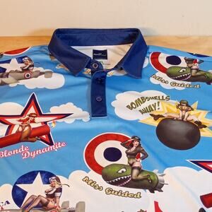 ReadyGOLF Men's 3XL Polo Shirt WWII Pin-Up Girl Bombshells Away Patriotic Golf
